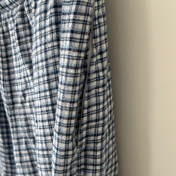 Abercrombie Blue Plaid Linen-Blend Pull-On Wide Leg Drawstring Pants - Picture 7 of 16